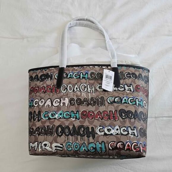 Brand New Coach Tote Bag Signature Canvas Graffiti Logo Authentic With Tags - Picture 1 of 10